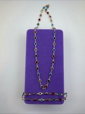 💛 Vintage Swarovski Multicolor Cyrstal Station Necklace & Bracelet Set